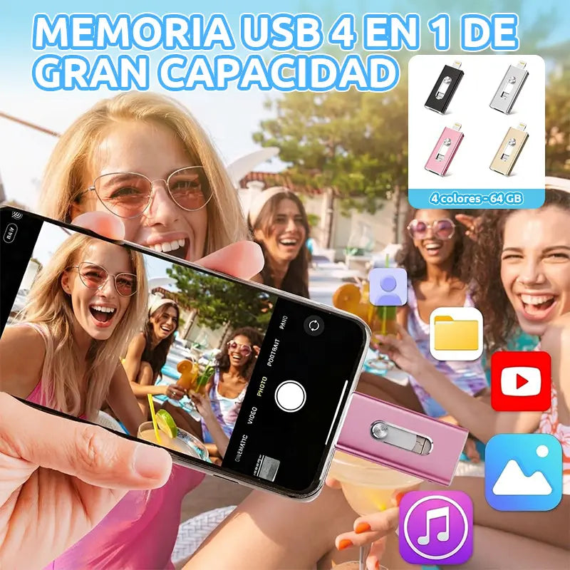 🔥【Oferta por tiempo limitado】💾Memoria USB multifuncional 4 en 1, de gran capacidad.