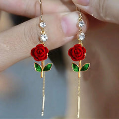🌟🔥Compre 1 y obtenga 1 gratis【2 pares】🌹 Pendientes elegantes con borlas y rosas rojas