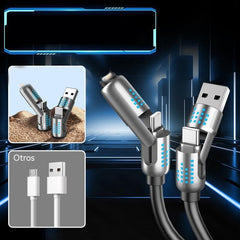 🔌 ⚡ Cable de Datos 4 en 1 de Carga Rápida – Luz LED Suave, Compatibilidad Universal y Perfecto para Todos tus Dispositivos 🎁