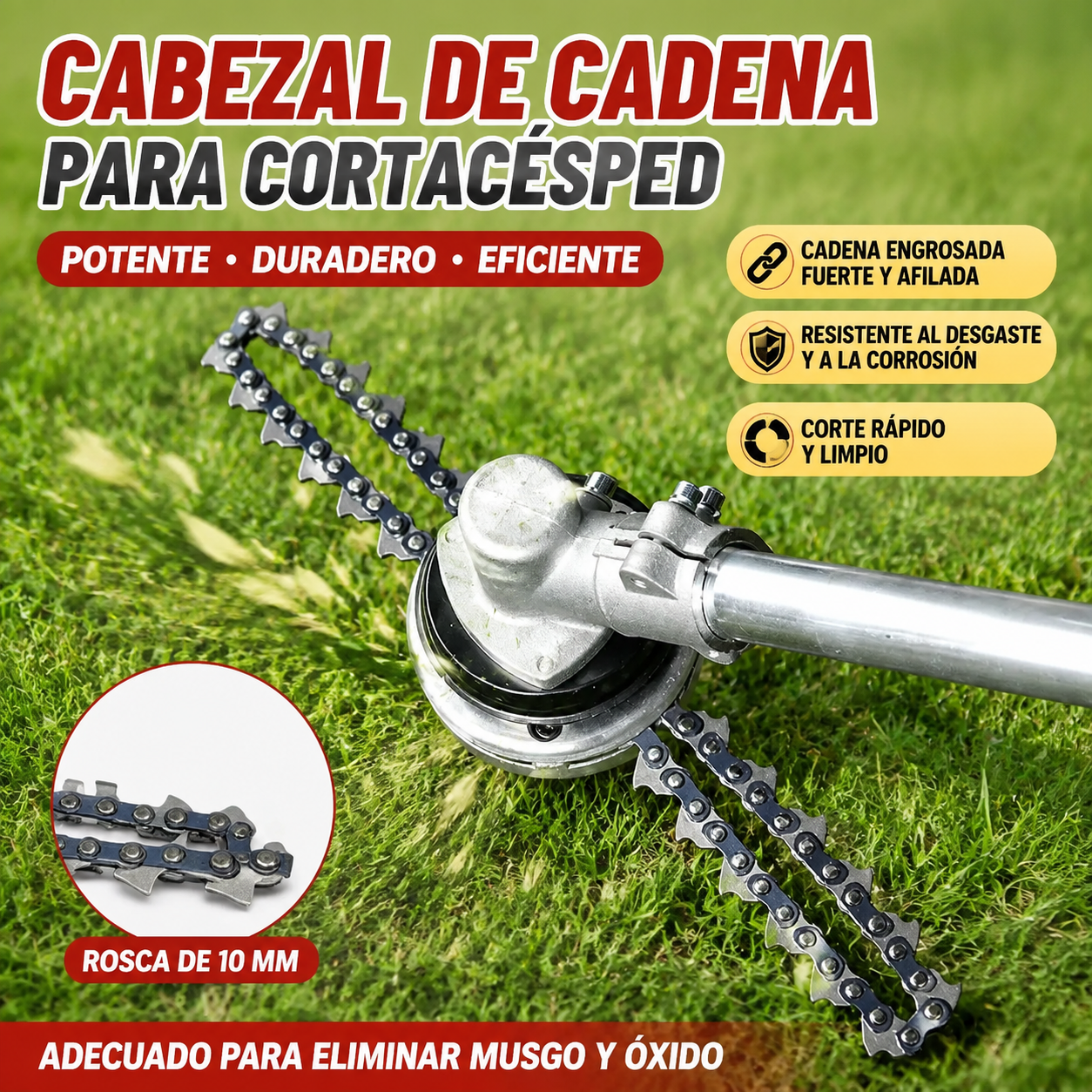 🔥✨【Cabeza de hierba + cadena】🔥 Cabezal universal para desbrozadora de cadena🌿✂️⚙️