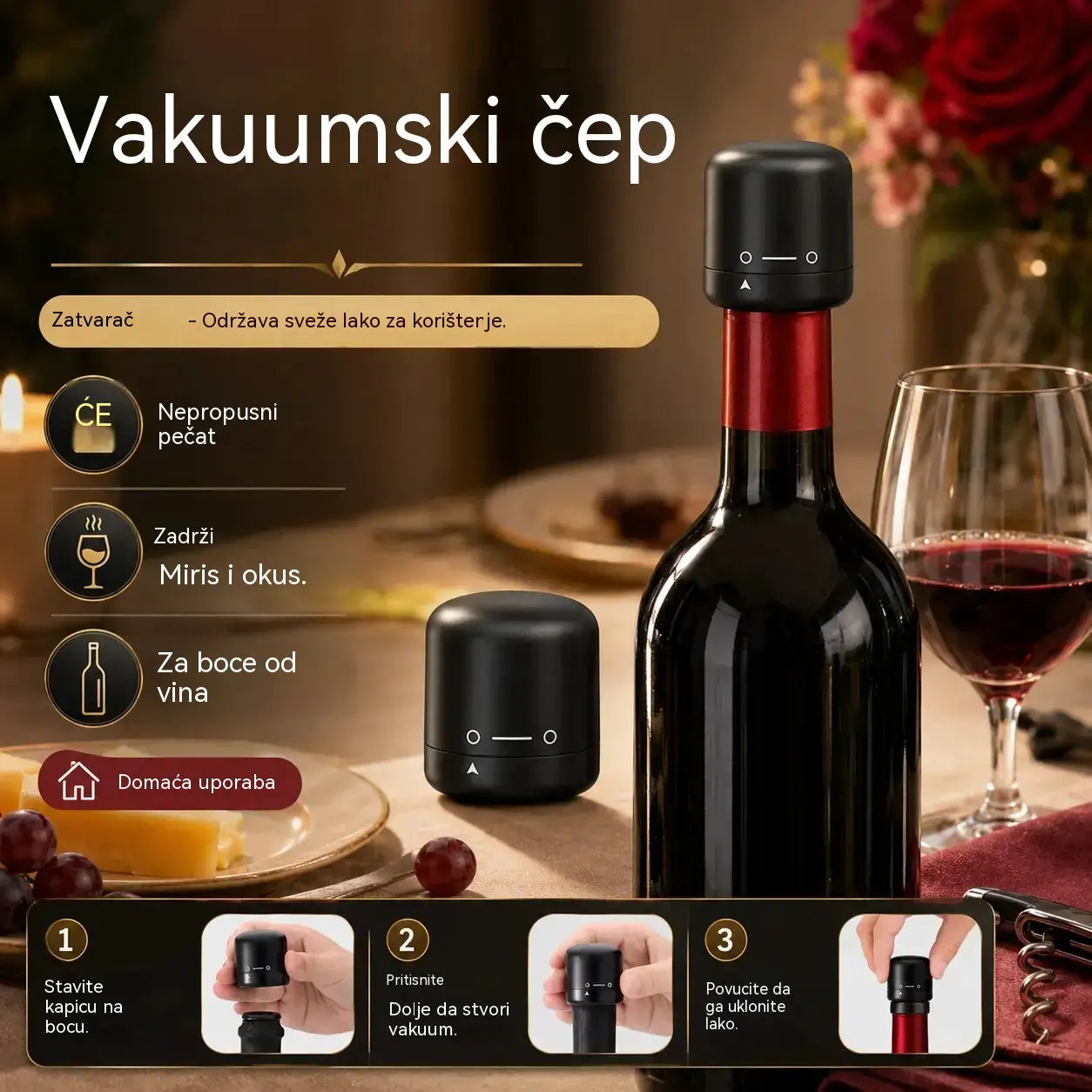 🔥4 komada⏰🔥Vremenski ograničena ponuda! 🍾Vakuumski čepovi za vinske boce🥳🍴