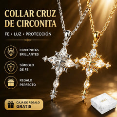 💥 ¡50% de descuento! ✨ Collar con cruz de pétalos dorados incrustada de circonitas - Incluye un precioso estuche para joyas