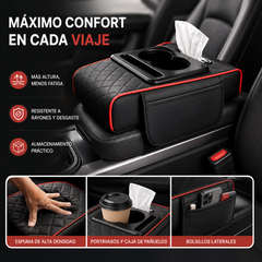 🚗Almohadilla universal 4 en 1 para reposabrazos de coche de cuero ✅ Caja de pañuelos incorporada ✅ Portavasos