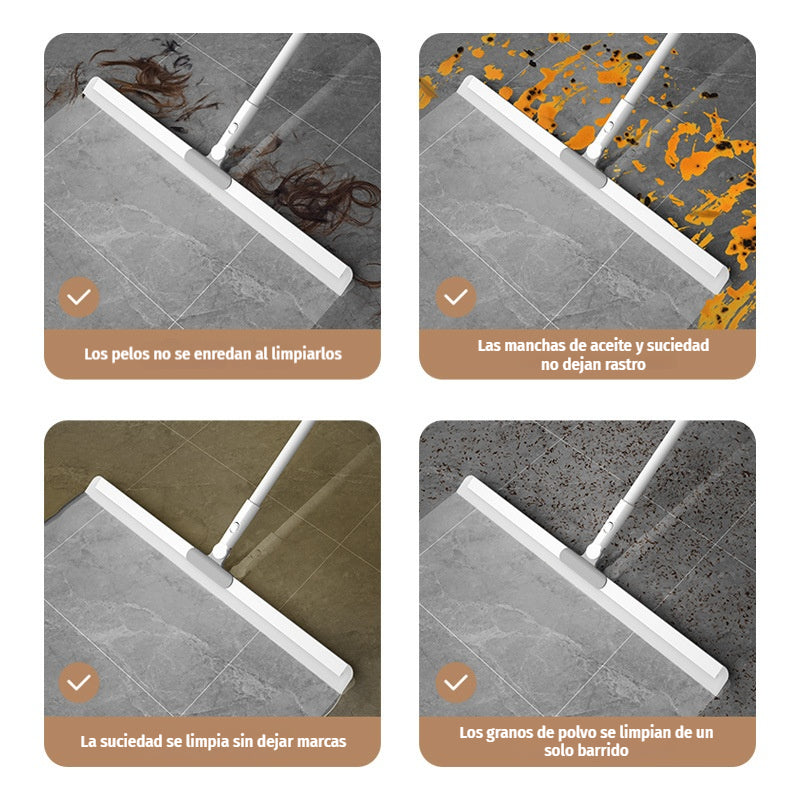 🧹 Squeegee de silicona 3 en 1 – fácil de limpiar, no retiene pelo, mango telescópico de acero inoxidable ✨