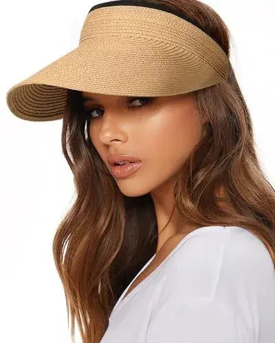👒🌞 Visera de Paja con Ala Ancha – Protección UV, Ligera, Transpirable y Plegable, Ideal para Playa y Verano 🏖️💃