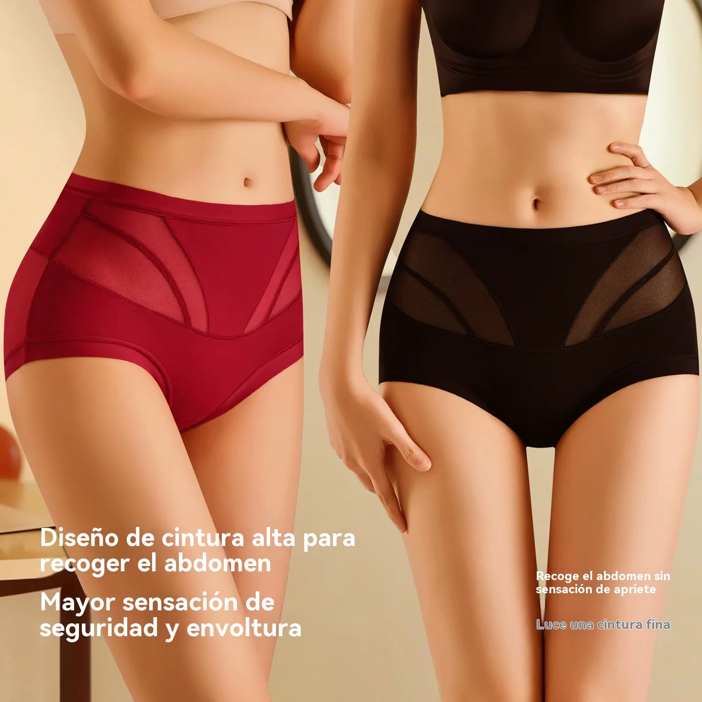 【4 piezas (una de cada color)】🍑 Ropa interior moldeadora de cintura alta: ¡Levanta y aplana el abdomen en segundos! ✨