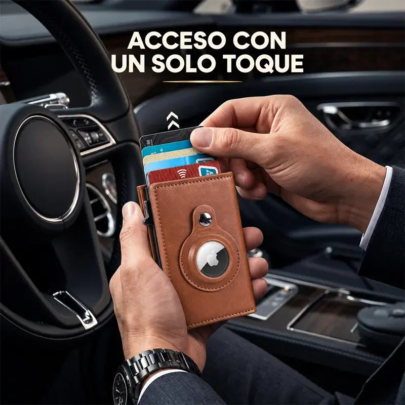 🖤 Tarjetero de Cuero Carbono con Clip Automático de Aluminio | Bloqueo RFID | Porta Tarjetas Minimalista y Moderno ✨