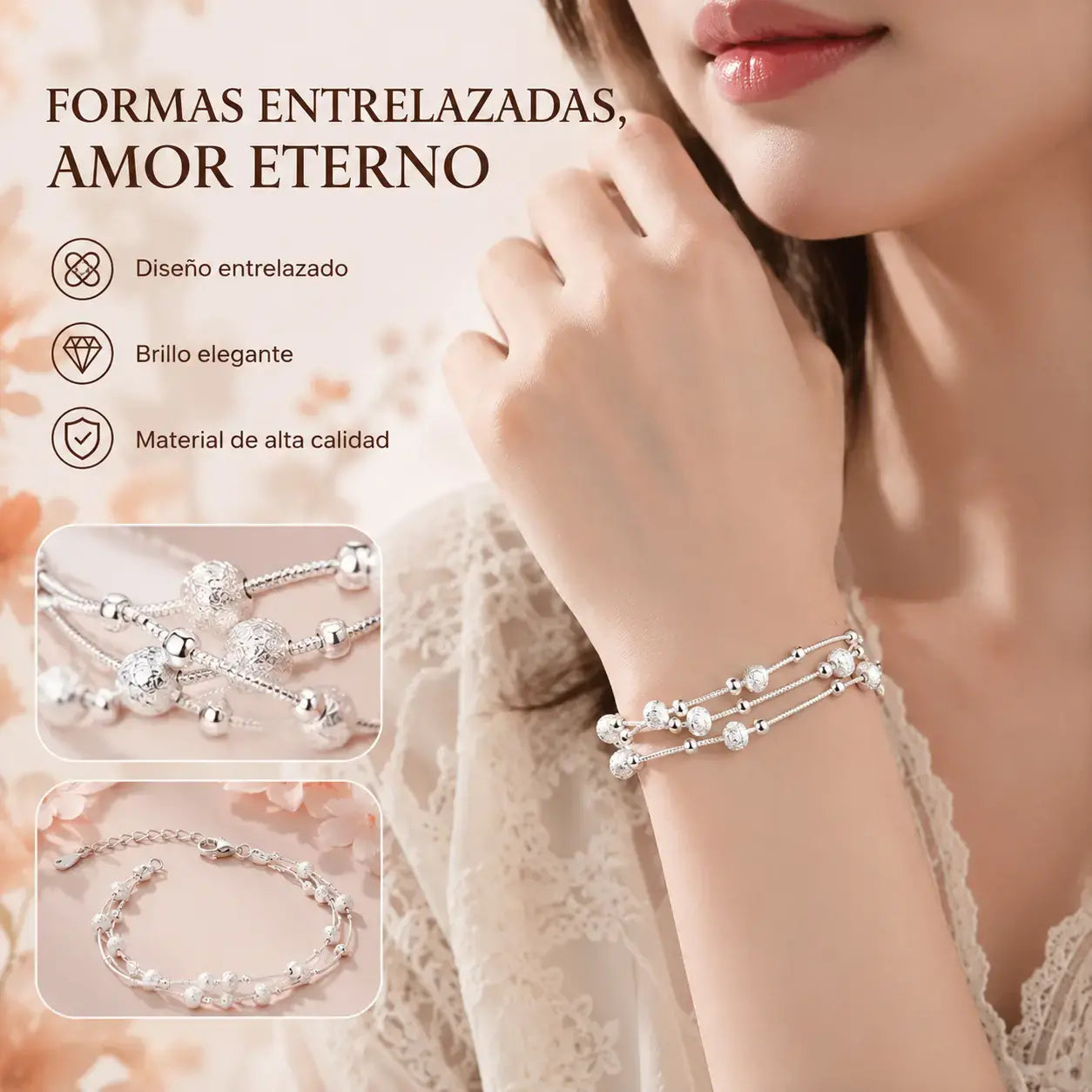 ✨✨【Compra 1, llévate 1 gratis】Pulsera de cuentas de la suerte de plata 999 con diseño grabado