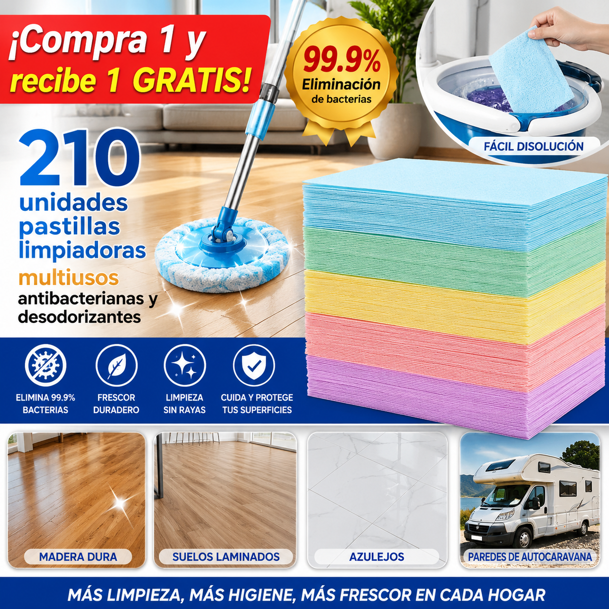 🧹【210 piezas】7 unidades a 20 euros✨ unidades de pastillas limpiadoras multiusos antibacterianas y desodorizantes | Aptas para madera dura, suelos laminados, azulejos y paredes de autocaravana