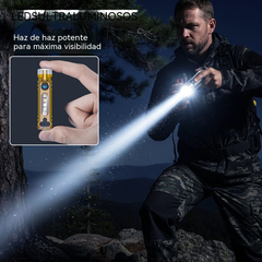 ✨☀️Una linterna compacta de alta intensidad con luz lateral multifuncional. Se carga rápidamente mediante USB-C, es portátil y tiene una batería de larga duración.