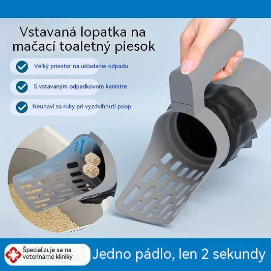 Lopatka na mačaciu toaletu s integrovaným zásobníkom + 4 rolky vreciek na odpad 🎁 Lopatka na mačaciu toaletu so zabudovaným zásobníkom na odpad – efektívne preosievanie, dávkovač vreciek – rýchle a hygienické čistenie pre stále čistú toaletu ✨🐾