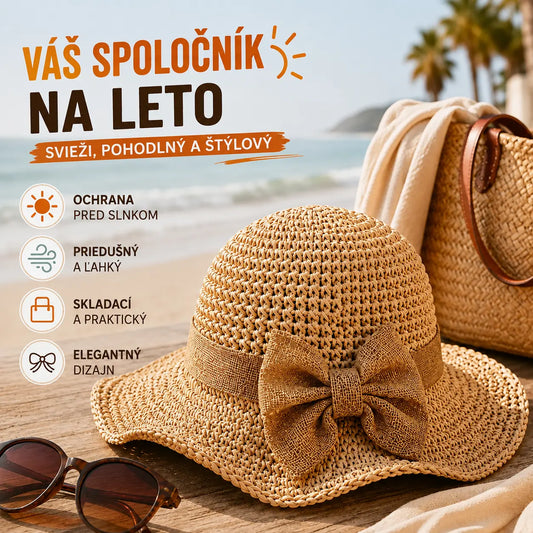 🎀🎀 50% ZĽAVA 👒 | Retro slamený klobúk s mašľou – skladací a priedušný na leto