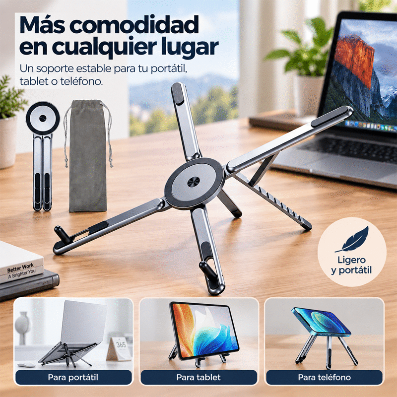 📱💻🧲 Soporte Magnético 3 en 1 de Aleación de Aluminio | Universal para Tablet, Móvil y Portátil | Plegable y Portátil ✨