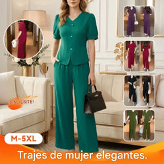 🌸【Top + Pantalones anchos】 Nuevo conjunto casual de moda, tejido de seda con excelente caída