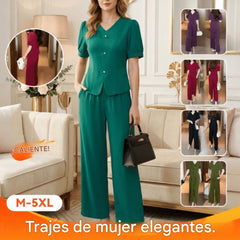 🌸【Top + Pantalones anchos】 Nuevo conjunto casual de moda, tejido de seda con excelente caída