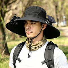👒Sombrero para el sol con energía solar, doble ventilador, ala ancha transpirable y diseño unisex.