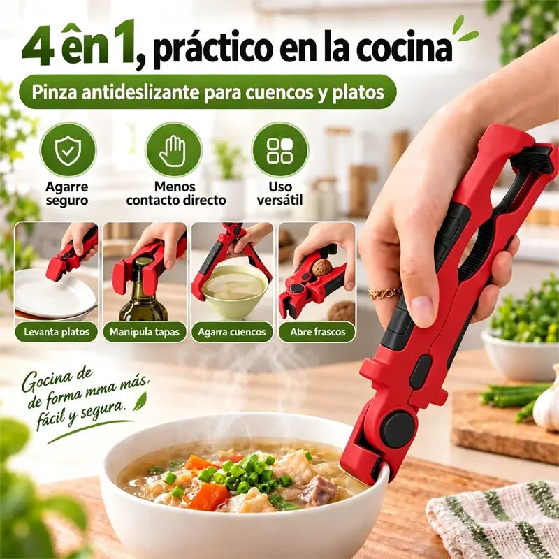 🥢【2 piezas por 26 euros】🔥 Pinza Multiusos 4 en 1 Antideslizante de Silicona – Extrae Platos y Fuentes Calientes sin Quemarte, Perfecta para Ollas y Vaporeras 🍲