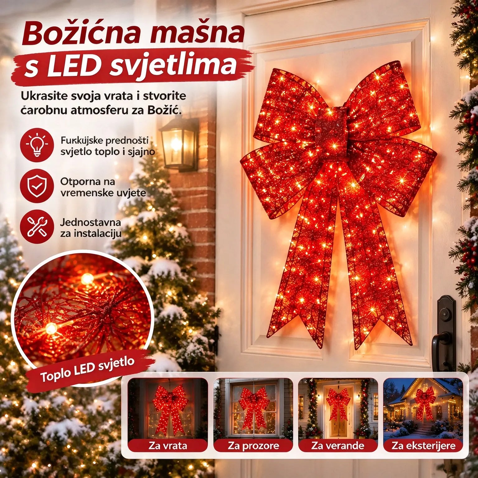 📢📢 Ponuda u pola cijene! ✨【61cm*43cm*6cm】Iznimno velika vanjska vodootporna božićna mašna s ugrađenim svjetlom