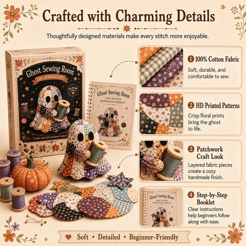 🔥Último día con 50% de descuento - 👻Set de patchwork DIY Little Ghost