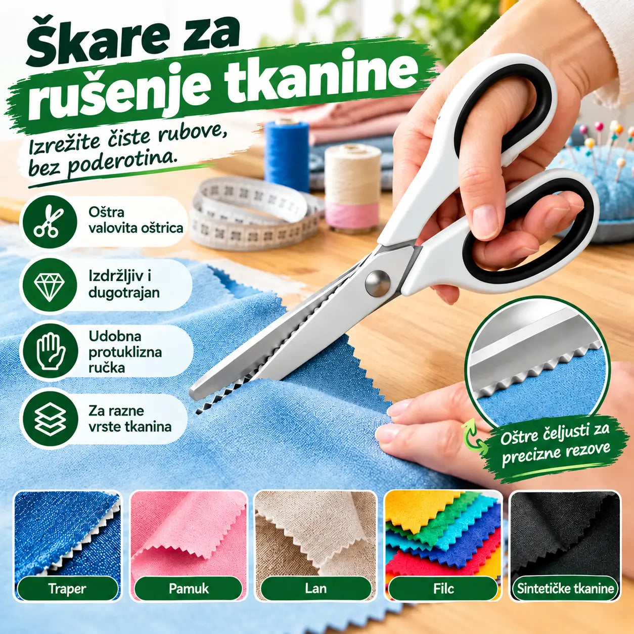 ✂️ Višenamjenske cik-cak škare – za tkaninu, papir i kreativne radove 🧵