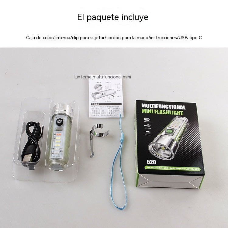 👍👍Kompaktné vysoko intenzívne svietidlo s multifunkčným bočným svetlom, rýchlym nabíjaním cez USB-C, prenosnosťou a ultra dlhou výdržou batérie.