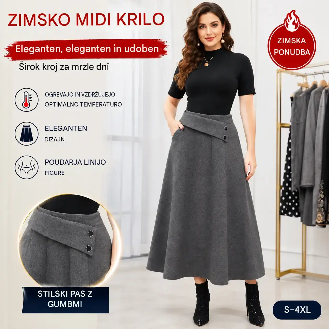 👗🎀【S-4XL】Jesensko/zimsko volneno midi krilo