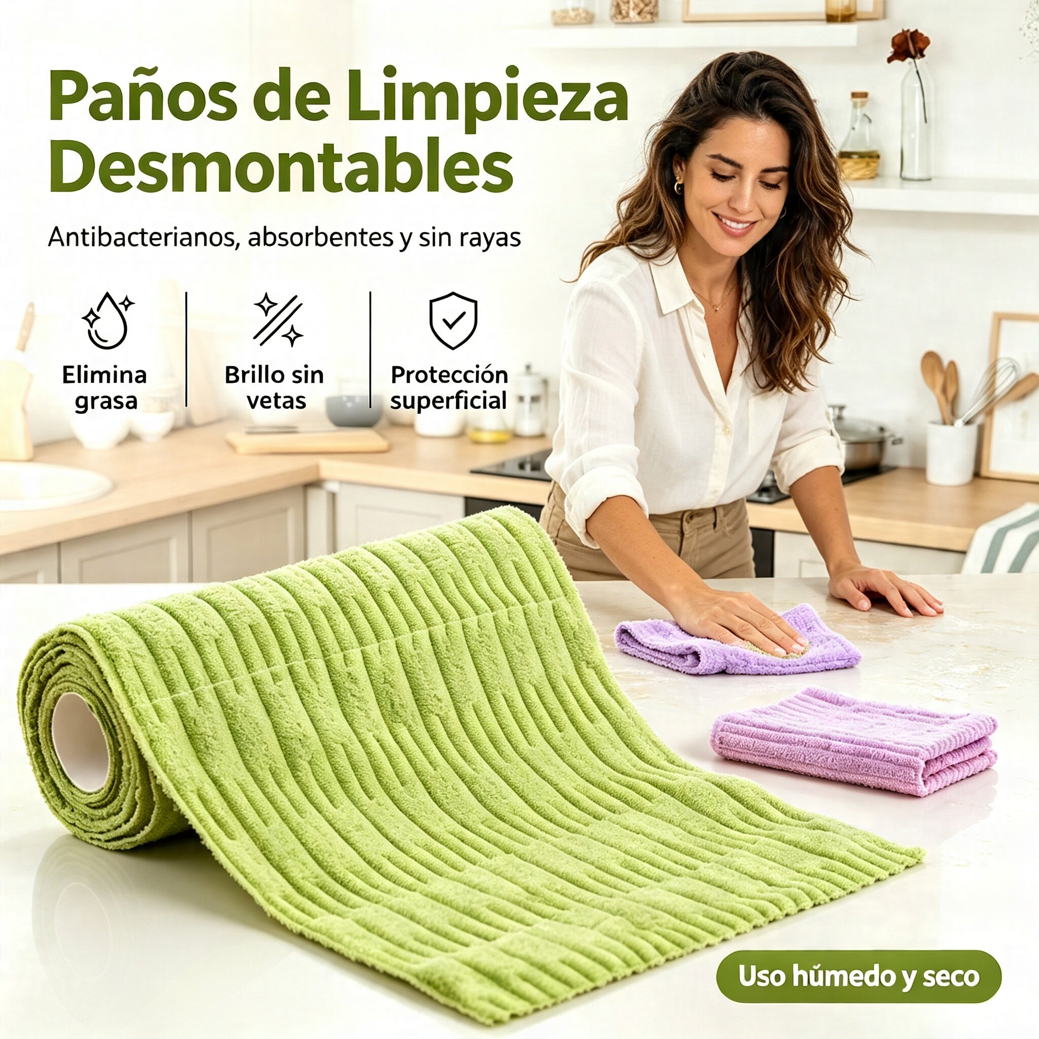 【2 unidades a 27 euros】🧻 Rollo de Paño de Limpieza Desprendible de Microfibra Gruesa – Reutilizable, Seco y Húmedo, para Cocina y Hogar 🏠✨