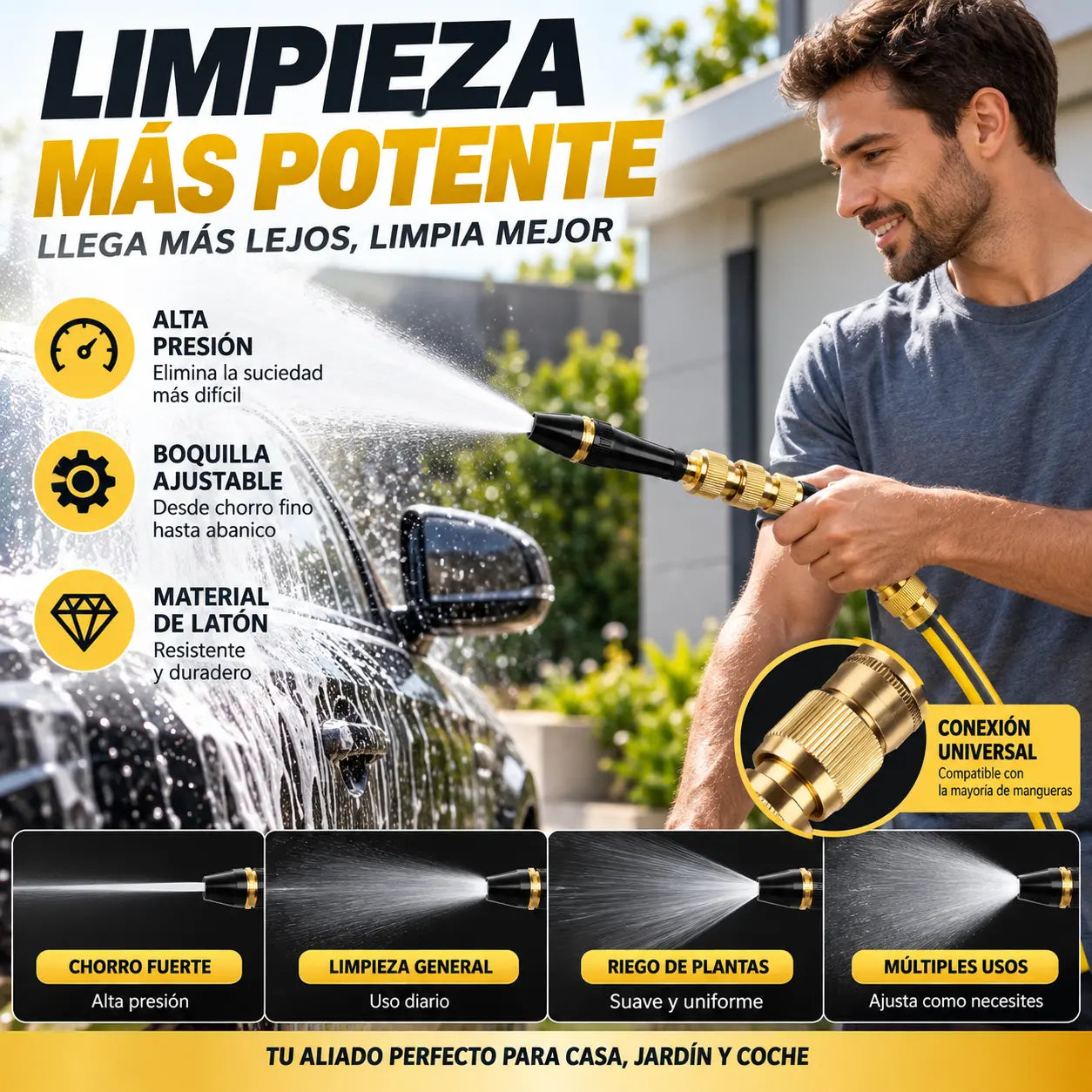 🚿[Juego de 2 piezas]💧 Pistola de agua a alta presión: lavado de autos, jardín, 10 veces más presión, multimodo ⚡