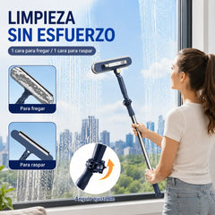 🧼✨ Limpiacristales 2 en 1 de doble cara con mango extensible para limpiar cristales en edificios altos.
