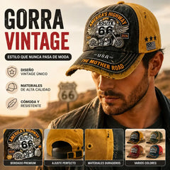 🧢🌟Gorra de béisbol retro ajustable de la Ruta 66, la elección perfecta para los entusiastas del ciclismo.