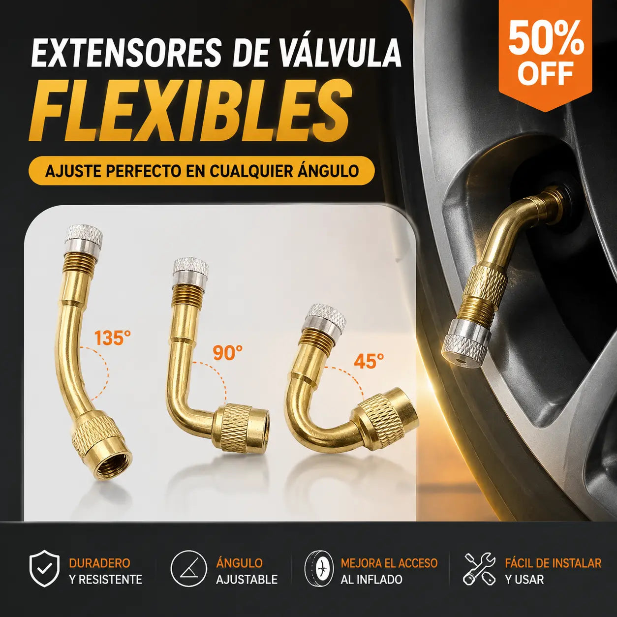 🔥2 juegos：45°+90°+135°🔥Extensión de boquilla inflable multifuncional de latón puro
