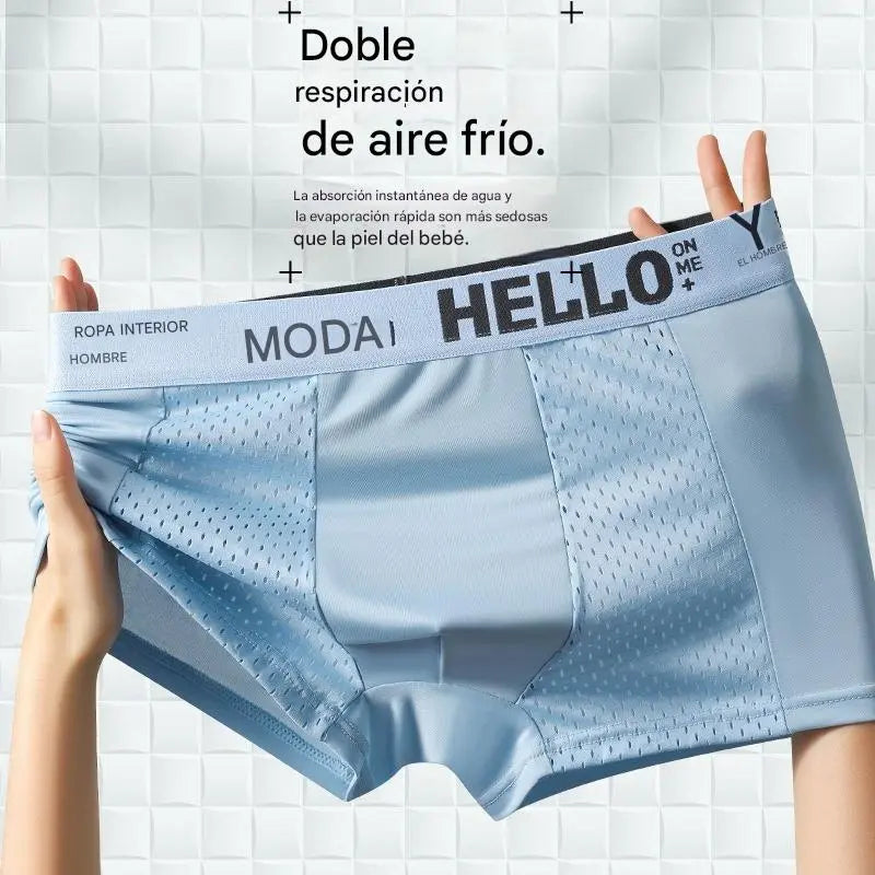 【6 piezas-6 colores】 Calzoncillos bóxer de seda helada para hombre con malla transpirable