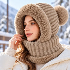 🧣❄️ Gorro de Punto 3 en 1 para Mujer | Bufanda, Cuello y Mascarilla Integrados | Forro Polar, Orejeras y Protección contra el Viento para Ciclismo 🚴‍♀️