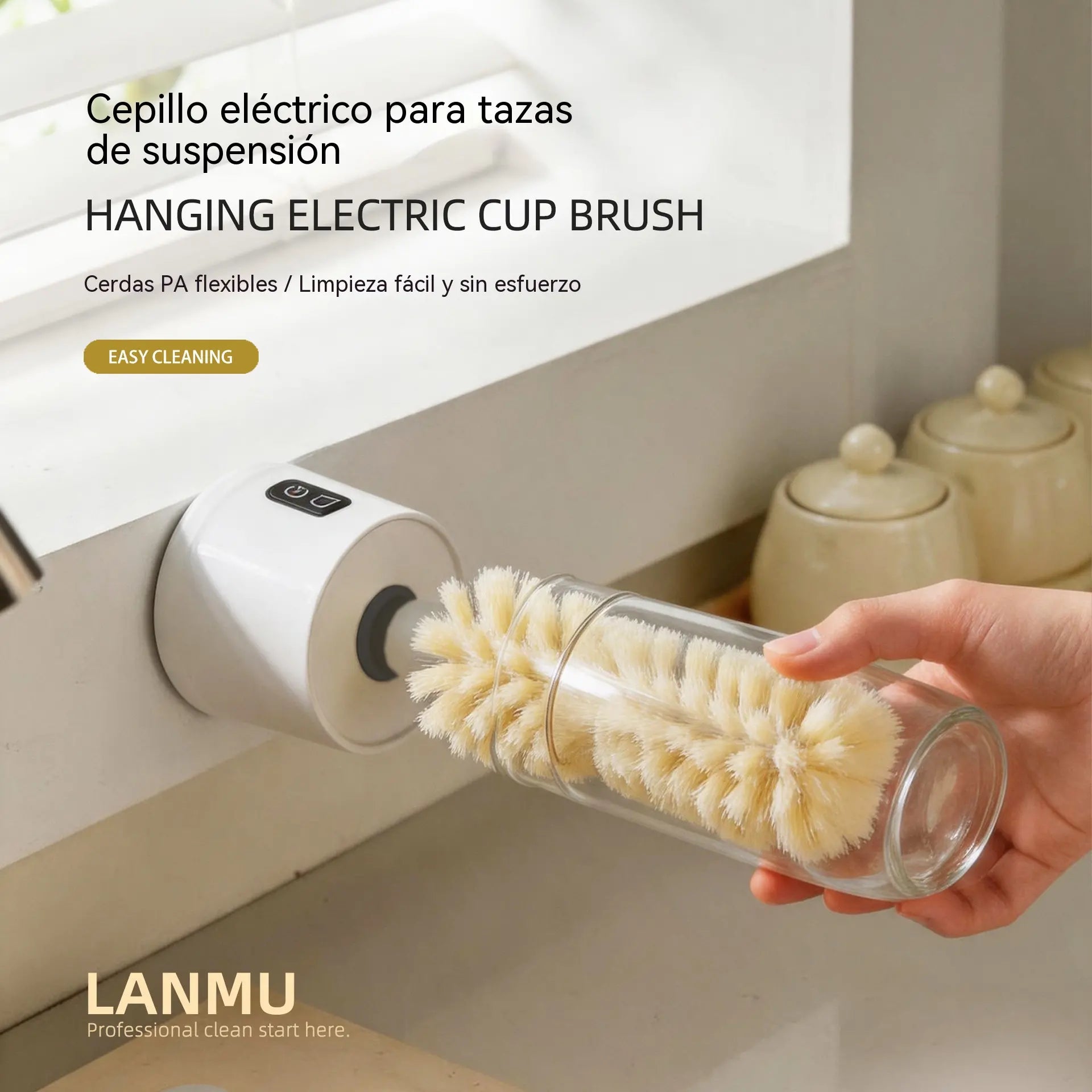 Cepillo eléctrico multifuncional colgante para limpiar vasos de agua/vasos de vidrio.