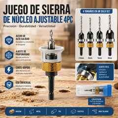 【Tope de profundidad + 4 brocas】🔩 Juego de brocas avellanadoras ajustables | Herramienta profesional para el acabado de tornillos en carpintería