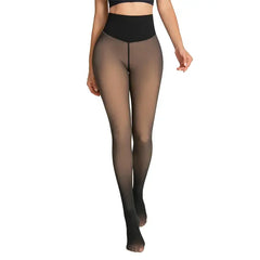 🧦✨ Leggings Térmicos para Mujer con Forro Polar | Efecto Pierna Desnuda, Negro Translúcido, Tiro Alto y Media Integrada❄️