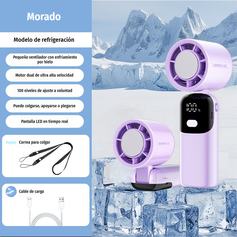 ❄️ Ventilador Portátil de Mano Refrigerante de Alta Velocidad 🌬️ 100 Niveles de Viento Ajustables ✨ Plegable y con Pantalla Digital
