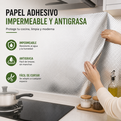 【40cm*10m】🛡️ Lámina Adhesiva de Aluminio Removible – Antigrasa, Resistente al Calor y Fácil de Limpiar