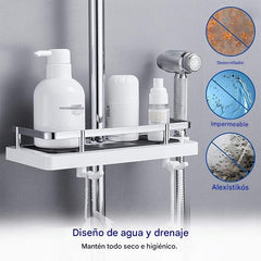 🔥🚿Soporte de almacenamiento para ducha de baño con barra, soporte ajustable para cabezal de ducha, no requiere perforación para la ducha.