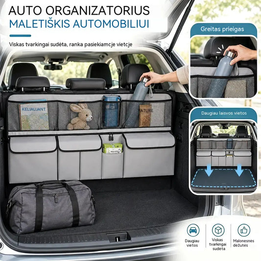 🚗🧰 Automobilio bagažinės krepšys-organaizeris | Didelės talpos, patvarus, pakabinamas – įrankiams ir priedams laikyti