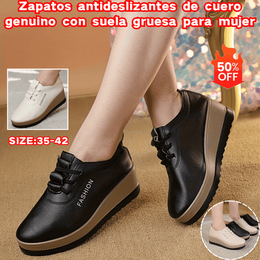 30%OFF🔥【35-42】Zapatos de piel para mujer con suela gruesa, nueva tendencia de otoño