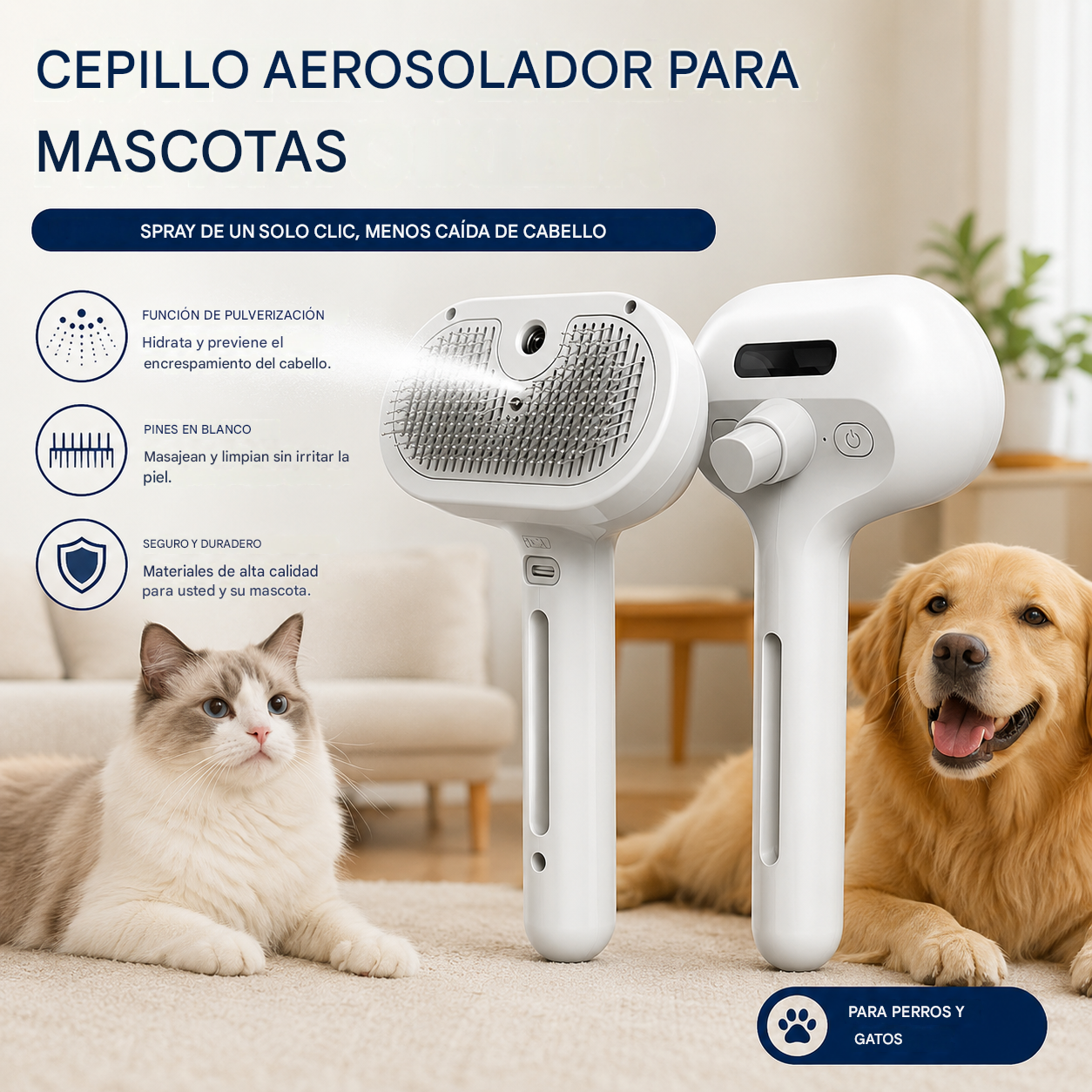 🐶🐱 Cepillo de vapor para mascotas | Peine desenredante y dispositivo para eliminar el pelo de perros y gatos 💧✨