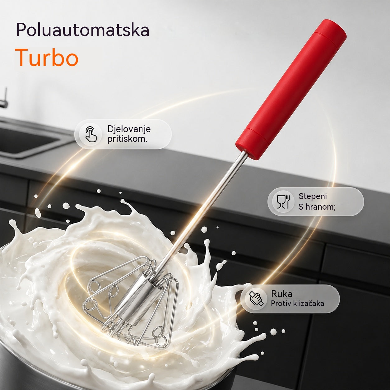 🥳Kupite 1, dobijte 1 gratis🥳💞Prodano više od 50 000 jedinica!🥚💪 50% popusta! Poluautomatska ručna pjenjača za jaja: pritisnite i zavrtite - nije potrebna struja. Pjenjača za jaja i vrhnje u sekundama. Nježno za vaša zapešća! ✨🧁