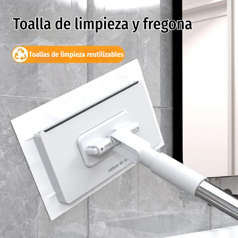 【1 mopa + 5 paños de repuesto】💦Trapeador multifuncional con clip de tela, nuevo trapeador doméstico que no requiere lavado