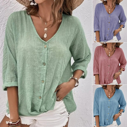 【S-5XL】Nueva camisa informal holgada con cuello en V para mujer