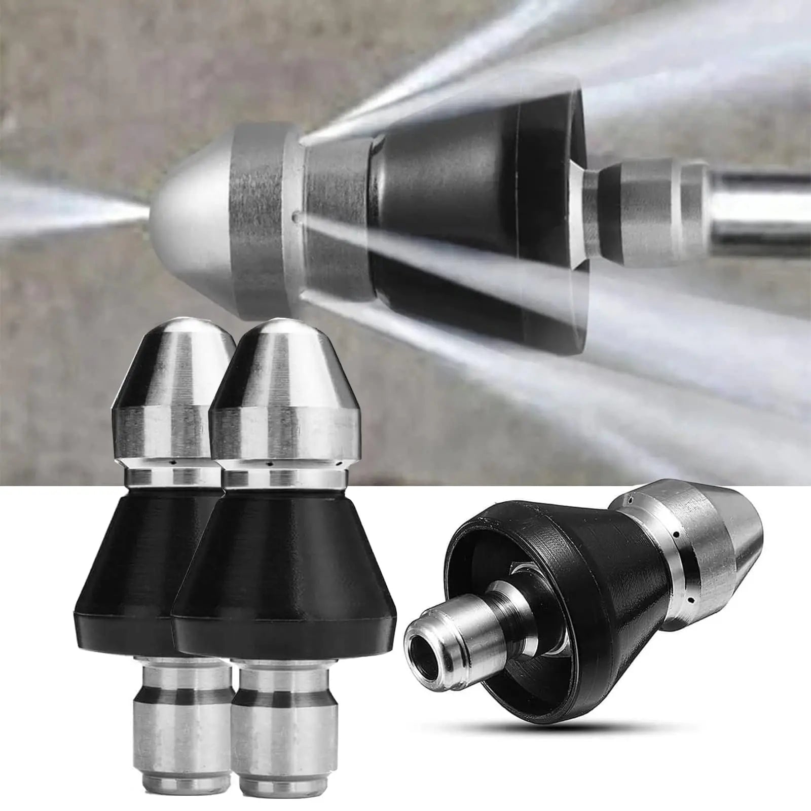 🔥(1/4 pulgada + tapón) boquilla de alta presión de acero inoxidable para desatascar tuberías de alcantarillado