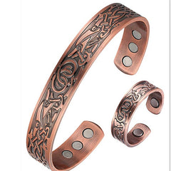 🔥【Pulsera + Anillo】✨Conjunto creativo de pulsera y anillo magnéticos grabados de estilo retro.