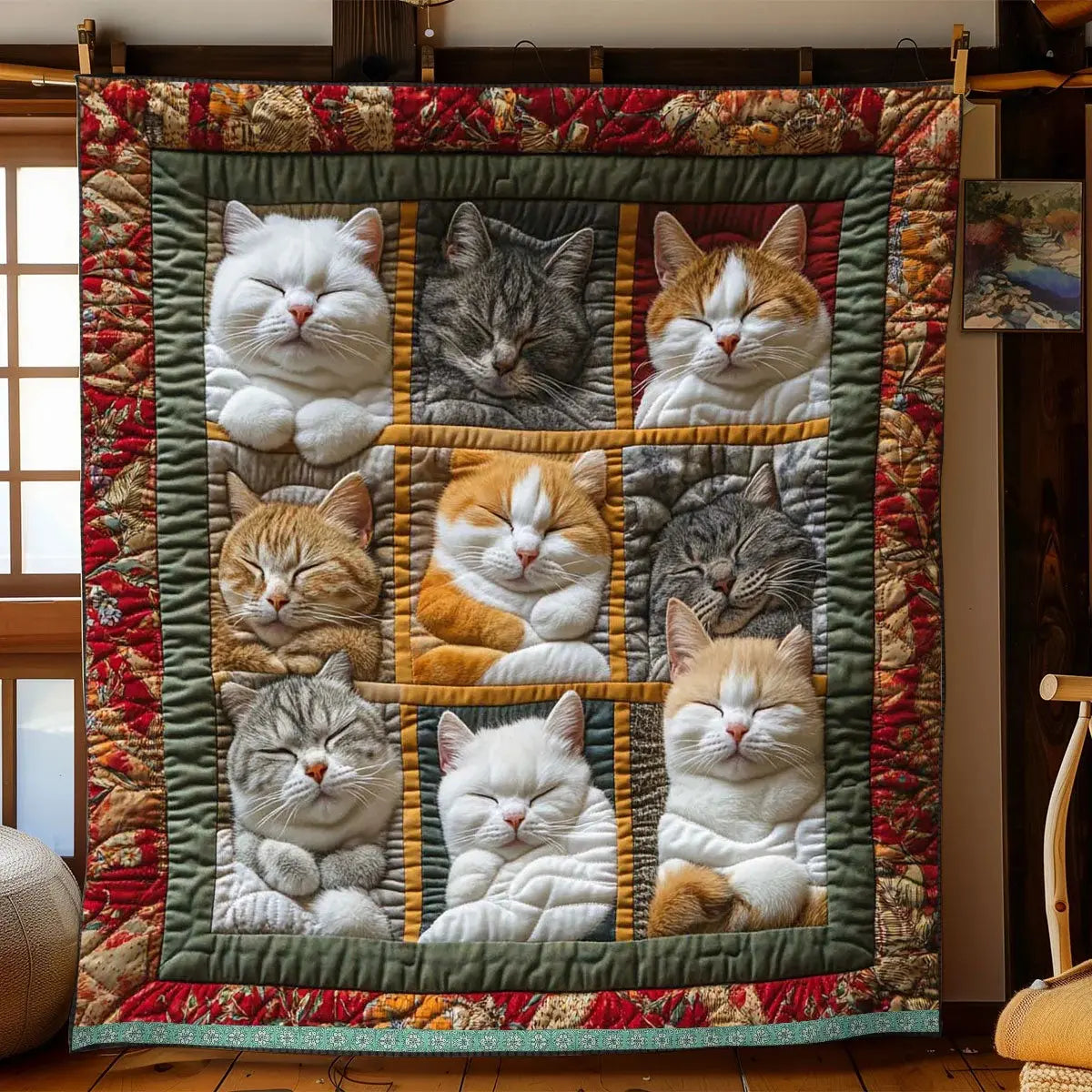 📢📢 ¡50% de descuento! 🐾🐱【150*200CM】Cómoda manta de nueve paneles con estampado de gatos