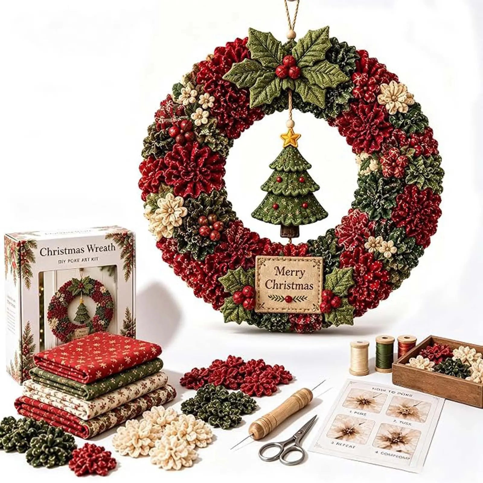 ⏰ POSLEDNÍ DEN! Sleva 50 % ✨ Vytvořte si vánoční věnec, na který budete hrdí 🎄❤️ Sada na tvoření (technika vkládání látky do 3D základu) včetně návodu a průvodce.