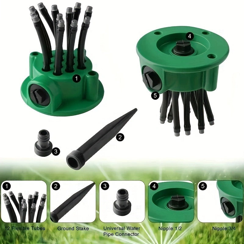 ✨ Aspersor automático multicabezal de jardín de 360°